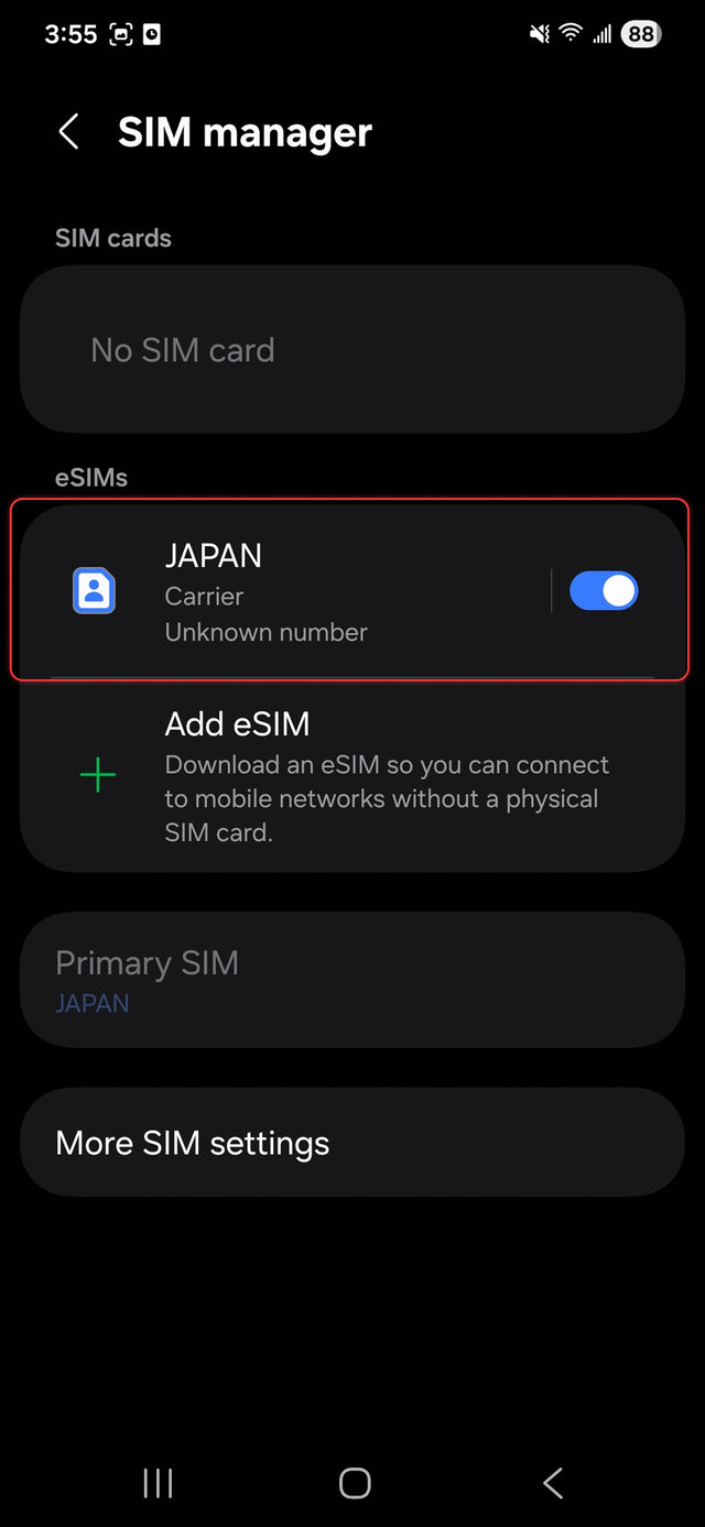 eSIM installed